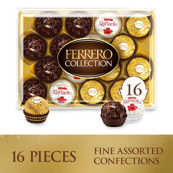 Ferrero Collection Gourmet Gift Box, 16 Assorted Chocolates with Dark Chocolate, Coconut, and Milk Chocolate, 6.1 oz