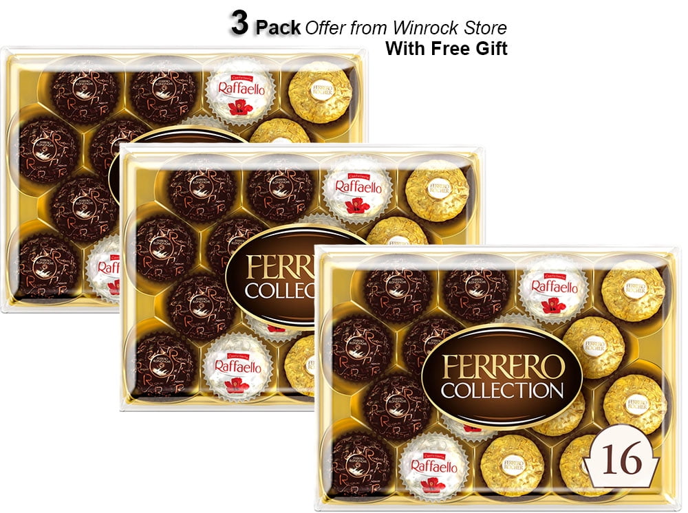 Ferrero Collection Gourmet Assorted Hazelnut Milk and Dark Chocolate and Coconut, 16 Count (3 Pack) Free Gift From Winrock Store