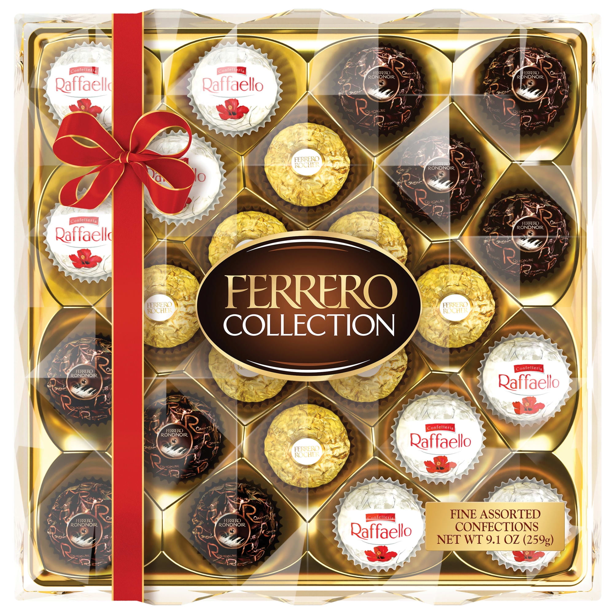 Ferrero Collection, Premium Assortment of Hazelnut, Dark Chocolate and Coconut, 24 Count Holiday Gift Box, 9.1 oz