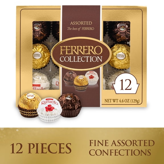 Ferrero Collection Gourmet Gift Box, 12 Assorted Chocolate with Dark Chocolate, Coconut, and Milk Chocolate, 4.6 oz