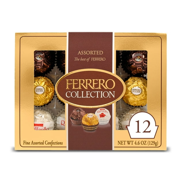 Ferrero Collection, 12 Count, Premium Gourmet Assorted Hazelnut Milk Chocolate, Dark Chocolate and Coconut, 4.6 oz