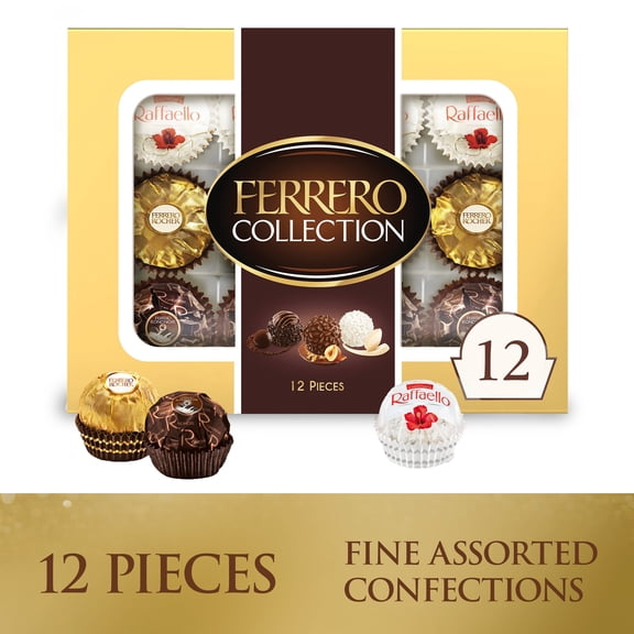 Ferrero Collection Gourmet Gift Box, 12 Assorted Chocolate with Dark Chocolate, Coconut, and Milk Chocolate, 4.6 oz