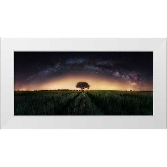 Ferrero, Ivan 18x10 White Modern Wood Framed Museum Art Print Titled - Milky Way Over Lonely Tree