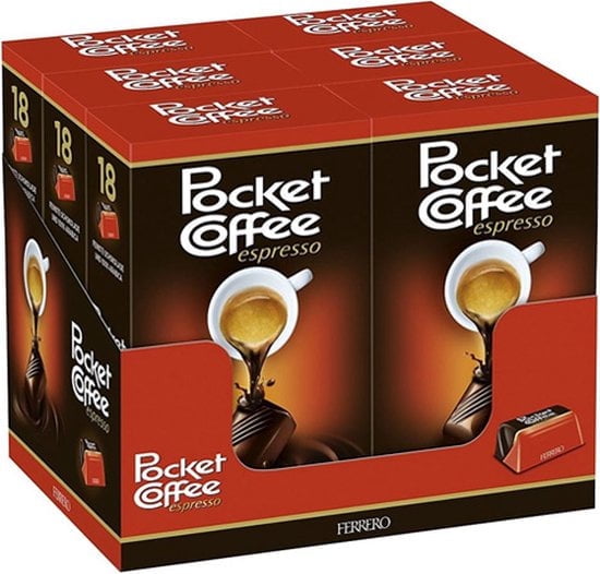 Ferrero Pocket Coffee Bite Size Ground Coffee, 6 Boxes - 18 Piece