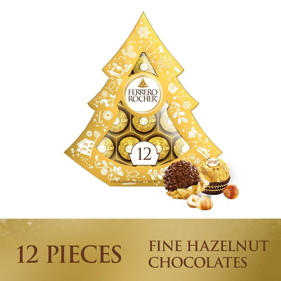 Ferrero Rocher, Premium Milk Chocolate Hazelnut, Individually Wrapped, 12-Count, Holiday Chocolate Gift Box, 5.3 oz