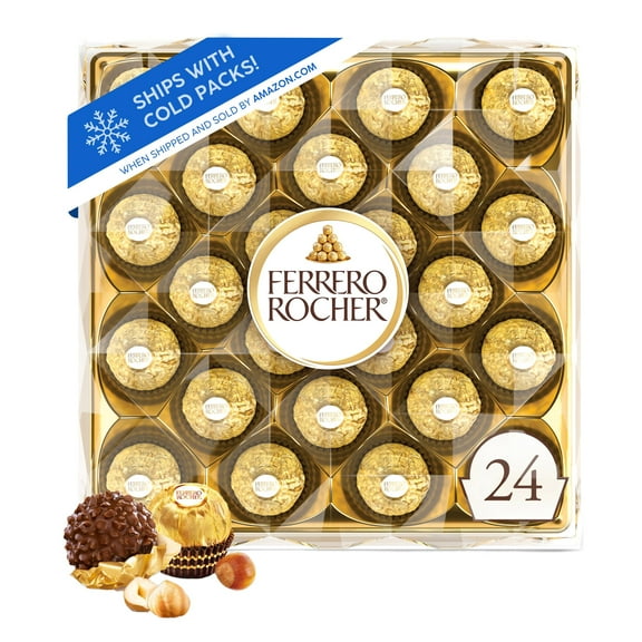 Ferrero Rocher, 24 Count, XEF1Premium Milk Chocolate Hazelnut, Chocolates for Gifting, 10.6 oz