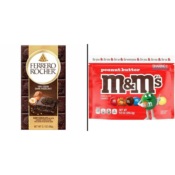 Ferrero Rocher 55% Cocoa Dark Hazelnut Chocolate Bar & M&M'S Peanut Butter Milk Chocolate Candy