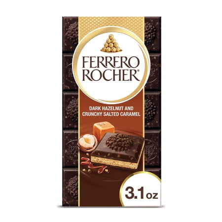 Ferrero Rocher Chocolate Bar, Dark Chocolate Hazelnut and Crunchy Salted Caramel,(1PACK)