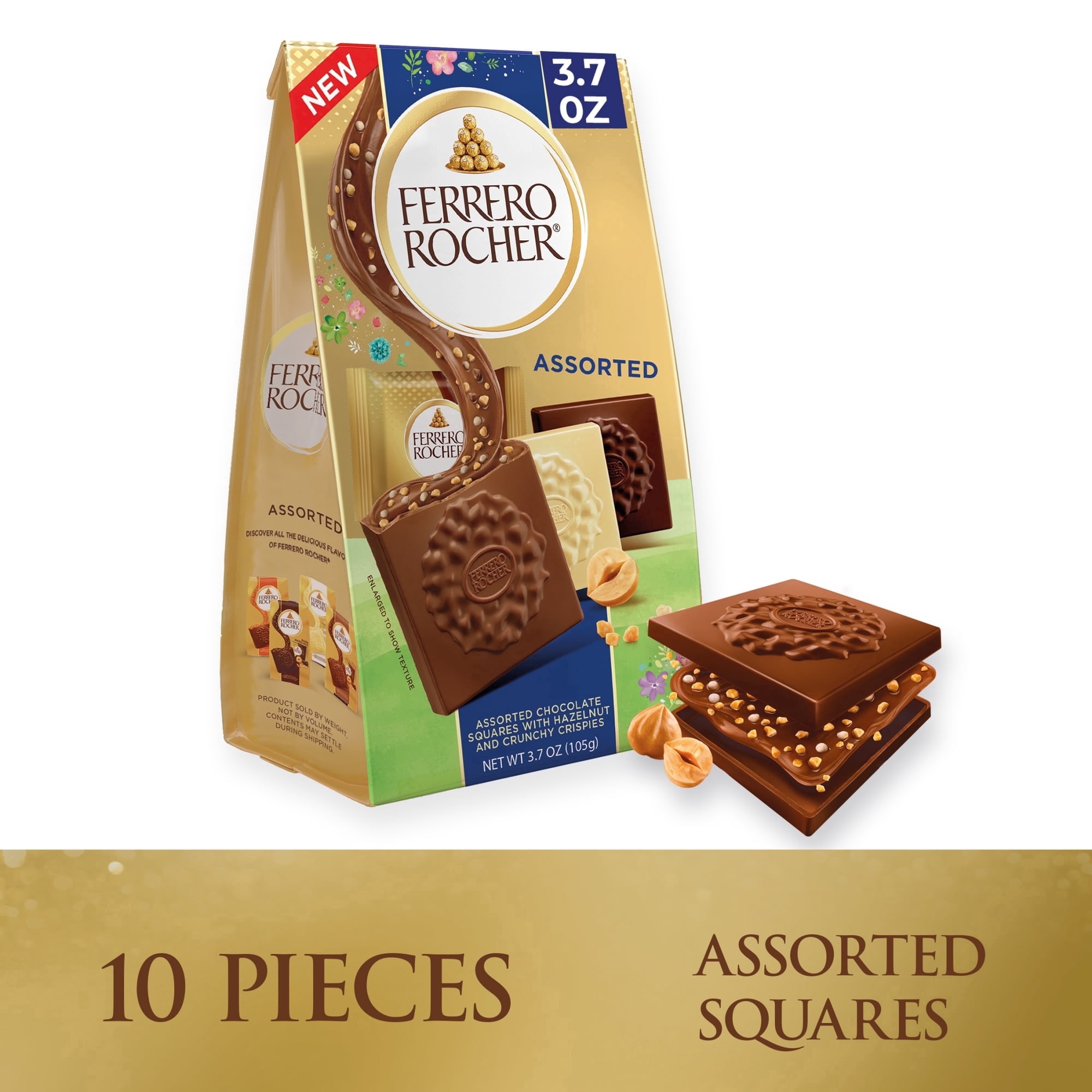 Ferrero Rocher Easter chocolate squares, Individually Wrapped Premium Chocolates with Hazelnuts and Crispies, 3.7 oz