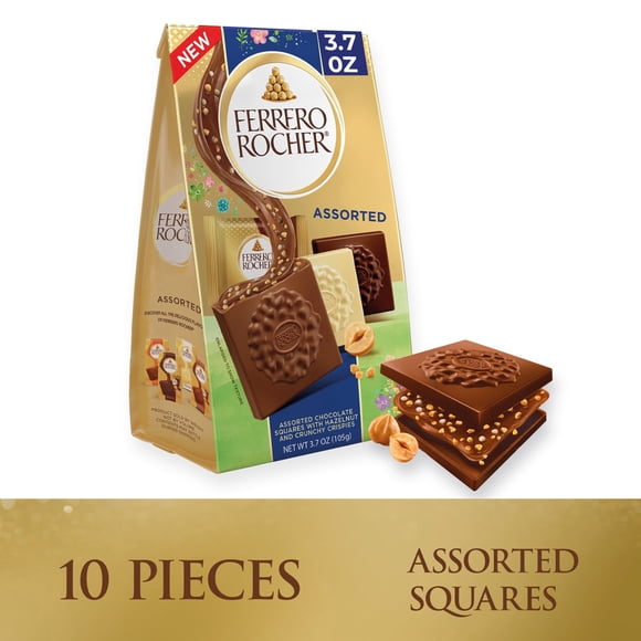 Ferrero Rocher Easter chocolate squares, Individually Wrapped Premium Chocolates with Hazelnuts and Crispies, 3.7 oz