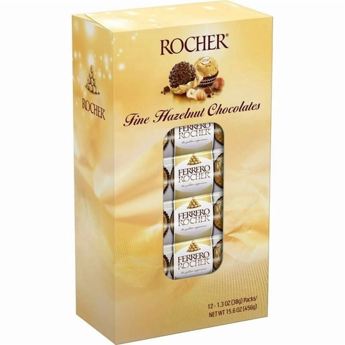 Ferrero Rocher Fine Hazelnut Chocolates 1.3 oz Packs, 12 ct Gift Box ...