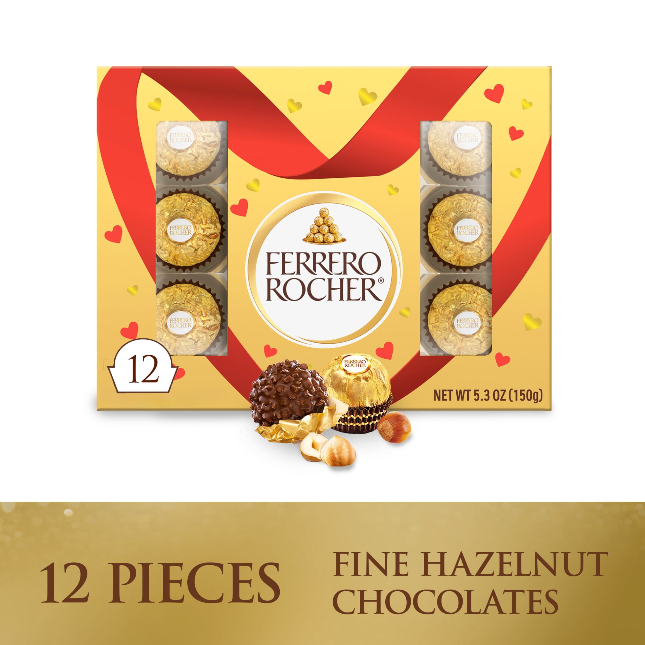Ferrero Rocher Premium Milk Chocolate Hazelnut Gift Box, 12 Count