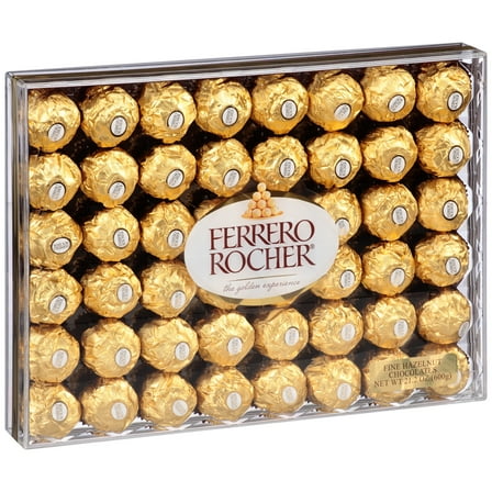 Ferrero Rocher Fine Hazelnut Chocolates, Chocolate Gift Box, 48 Count Flat, 21.2 oz