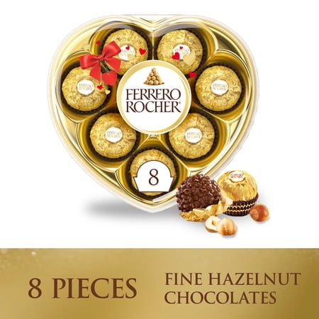 Ferrero Rocher Fine Hazelnut Chocolates, Valentine’s Day Heart Gift Box, 8 Piece Premium Chocolate for Gifting, 3.5 oz