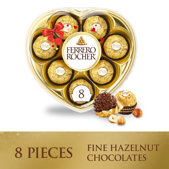 Ferrero Rocher Fine Hazelnut Chocolates, Valentines Day Heart Gift Box, 8 Piece Premium Chocolate for Gifting, 3.5 oz
