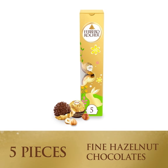 Ferrero Rocher Fine Hazelnut Chocolates Easter Gift Box, Easter Basket Stuffers, 5 count, 2.2 oz