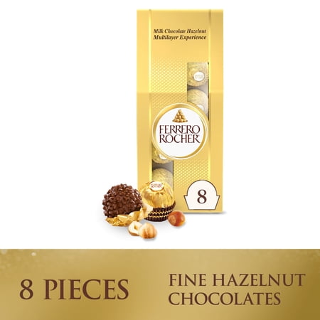 Ferrero Rocher Gourmet Hazelnut Milk Chocolate Gift Box, 8 Individually Wrapped Chocolates, 3.5 oz