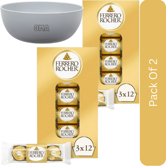 Ferrero Rocher Gourmet Hazelnut Chocolates, 1.3 oz-2pk, With Olive White Bowl By OMA