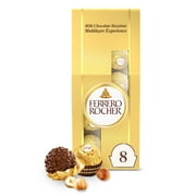 Ferrero Rocher Gourmet Hazelnut Milk Chocolate Gift Box, 8 Individually Wrapped Chocolates, 3.5 oz