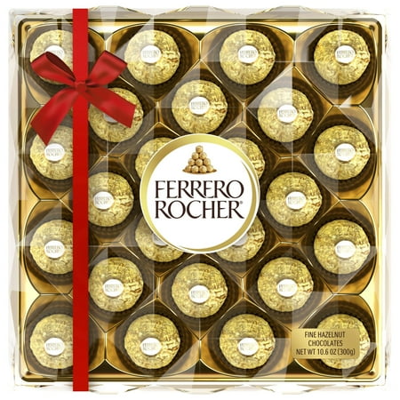 Ferrero Rocher, Premium Milk Chocolate Hazelnut, Individually Wrapped, 24 Count Holiday Chocolate Gift Box, 10.6 oz