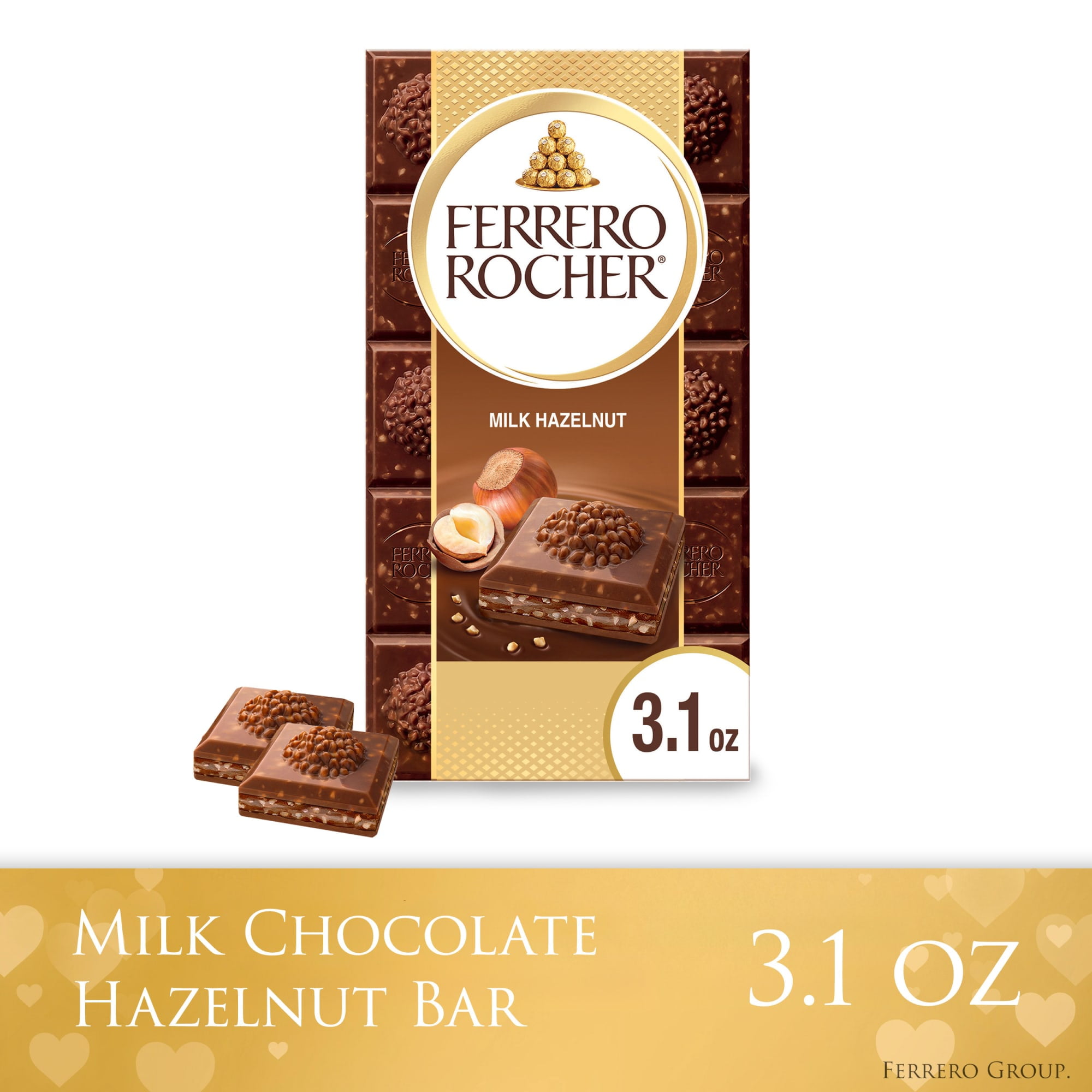 FERRERO ROCHER Milk Chocolate Bar with Hazelnut and Cocoa Filling ...