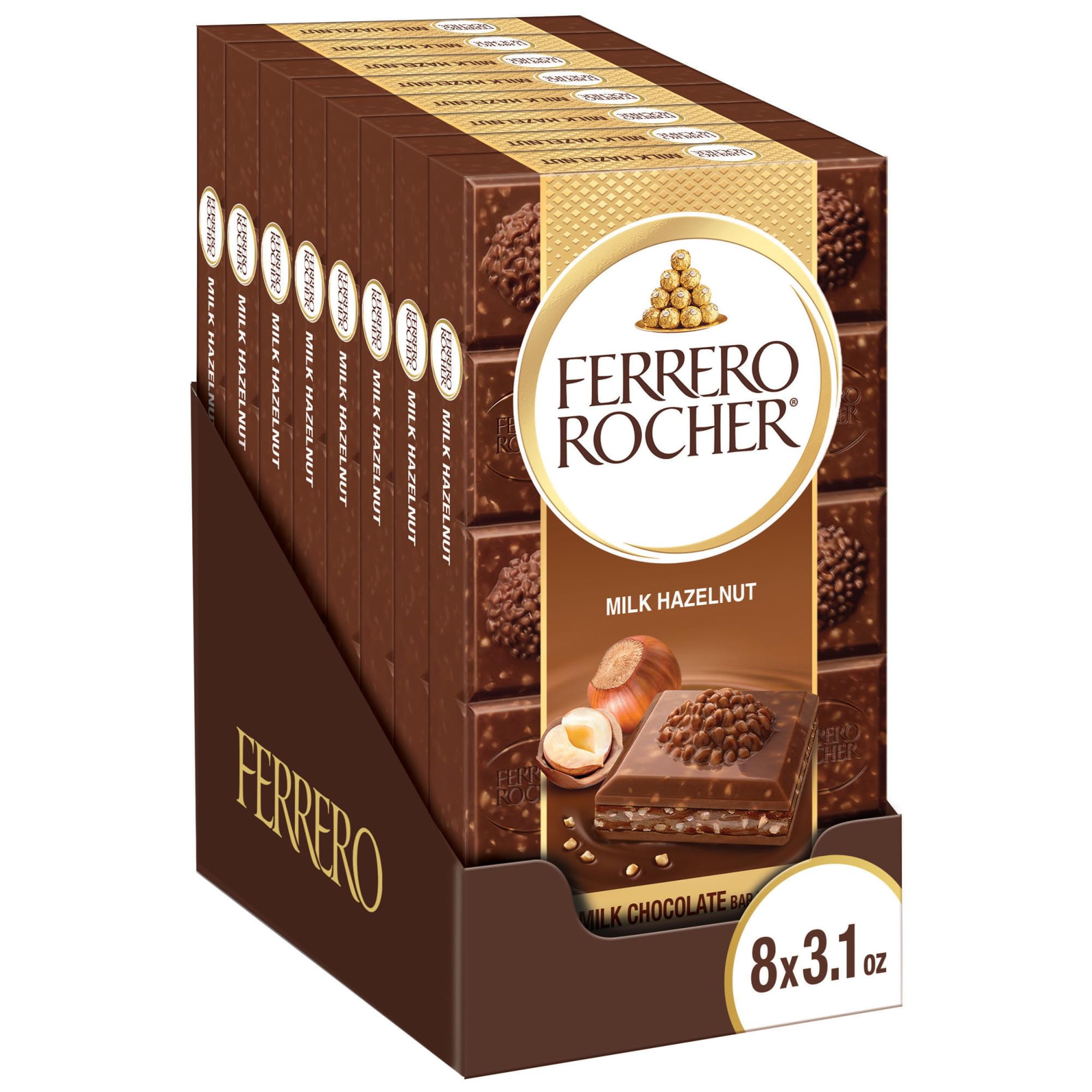 Ferrero Rocher Premium Chocolate Bars, 8 Pack, Chocolate Hazelnut 3.1 ...