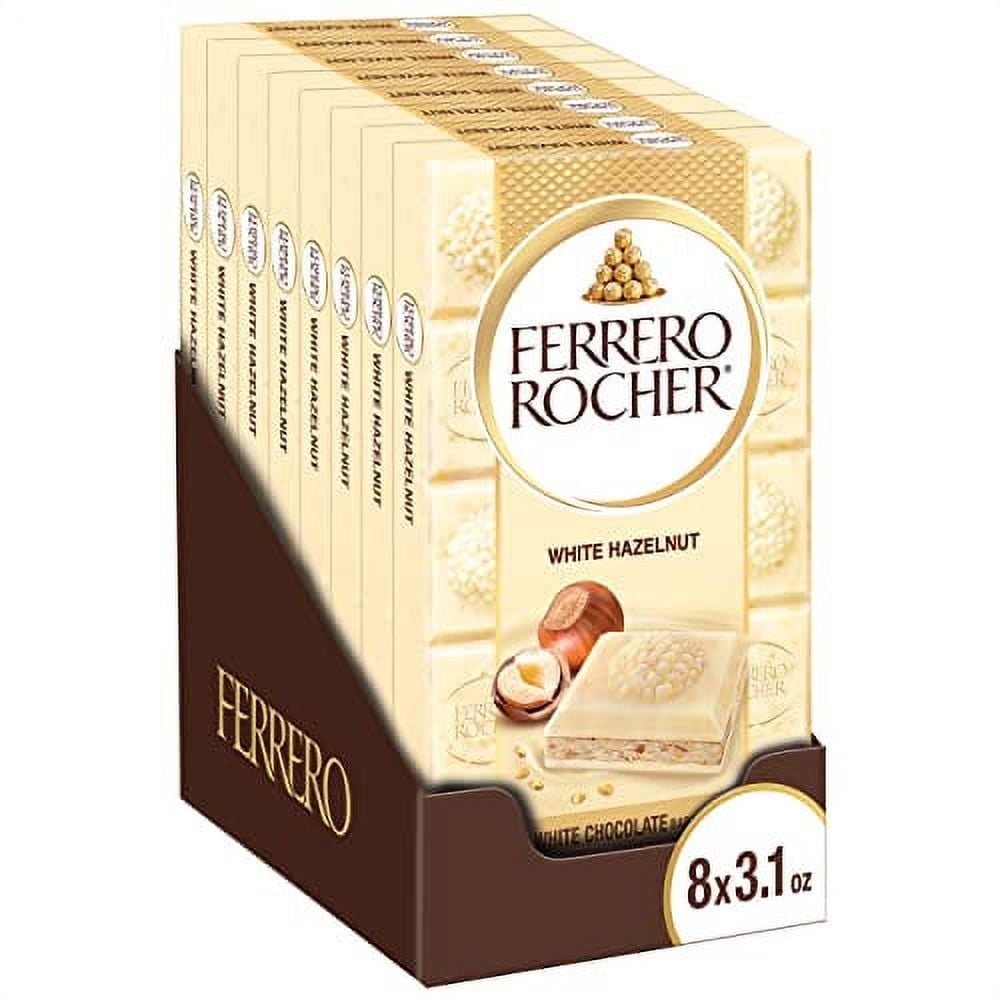 Ferrero Rocher Premium Chocolate Bars, White Chocolate Hazelnut Individually Wrapped, Holiday Chocolate, Great for Holiday Gift Baskets, 3.1 oz each, 8 Pack