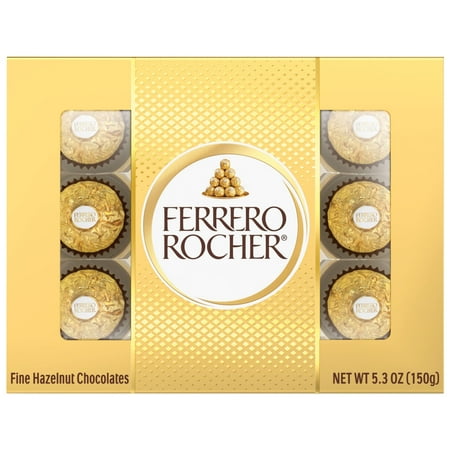 Ferrero Rocher Premium Gourmet Milk Chocolate Hazelnut, Chocolates for Gifting, 12 Count