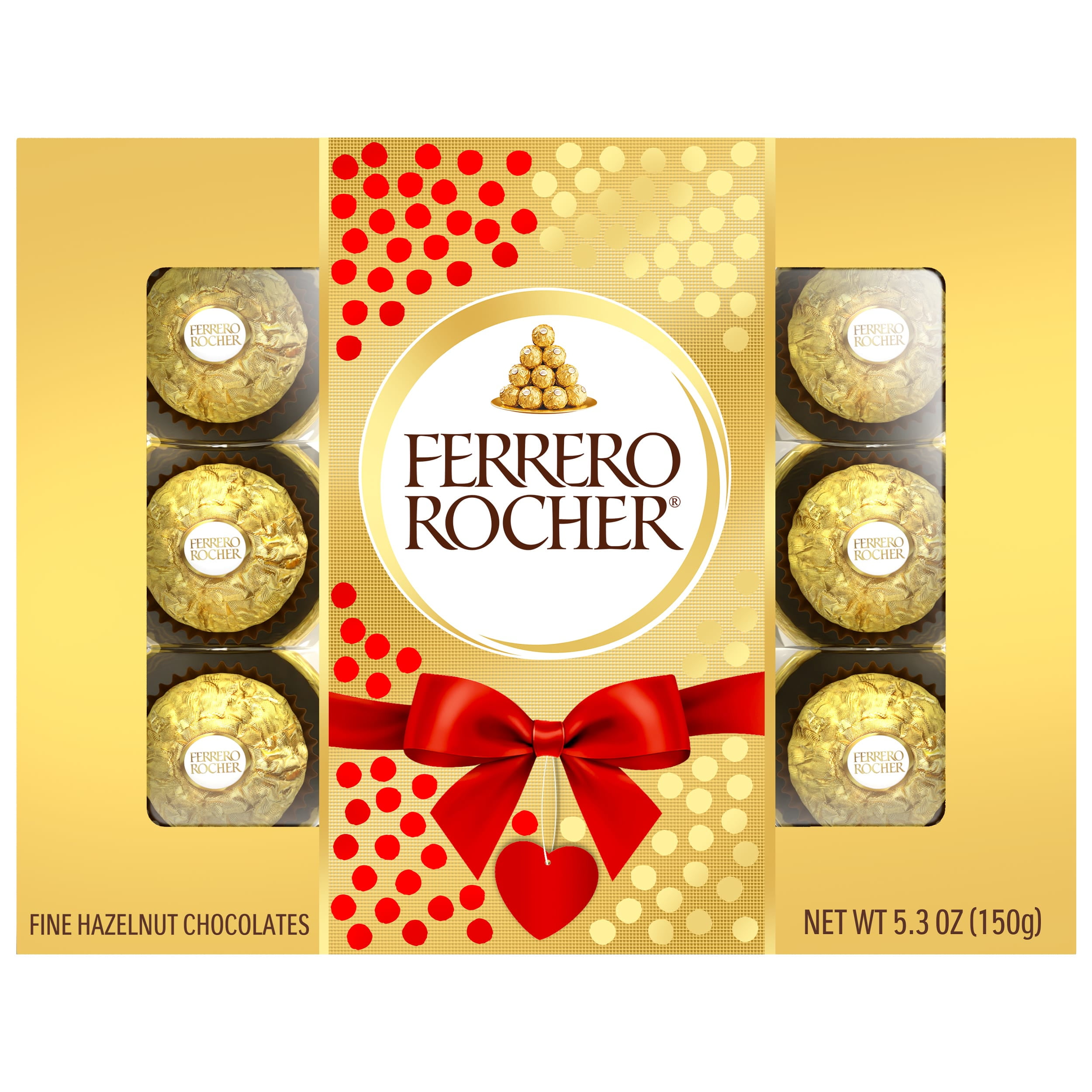 Ferrero Rocher, Premium Gourmet Milk Chocolate Hazelnut, Gift Box, 5.3