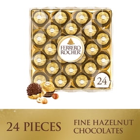 Ferrero Rocher Gourmet Hazelnut Milk Chocolate Gift Box, 24 Individually Wrapped Chocolates, 10.6 oz