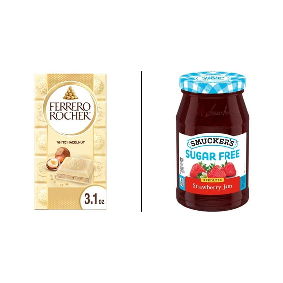 Ferrero Rocher White Hazelnut Chocolate Bar & Smucker's Sugar Free Seedless Strawberry 12.75 oz