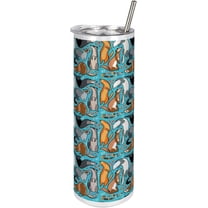 Ferret 20 Oz Skinny Tumbler, Composition of Multiple Playful Ferrets with Berries and Beads as Simplistic Art, Leak-Proof Straw Lid and Brush Vacuum Insulated for Outdoor Use, Brown
