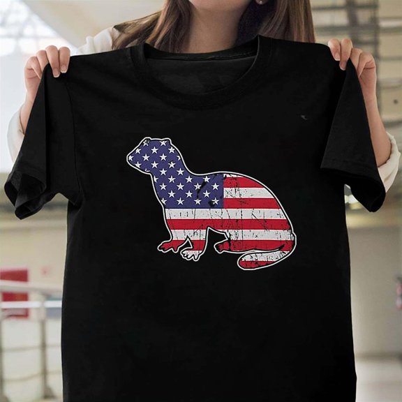Ferret 4th July USA America Patriotic USA Matching Pet Art T-Shirt Unisex, up to 5XL