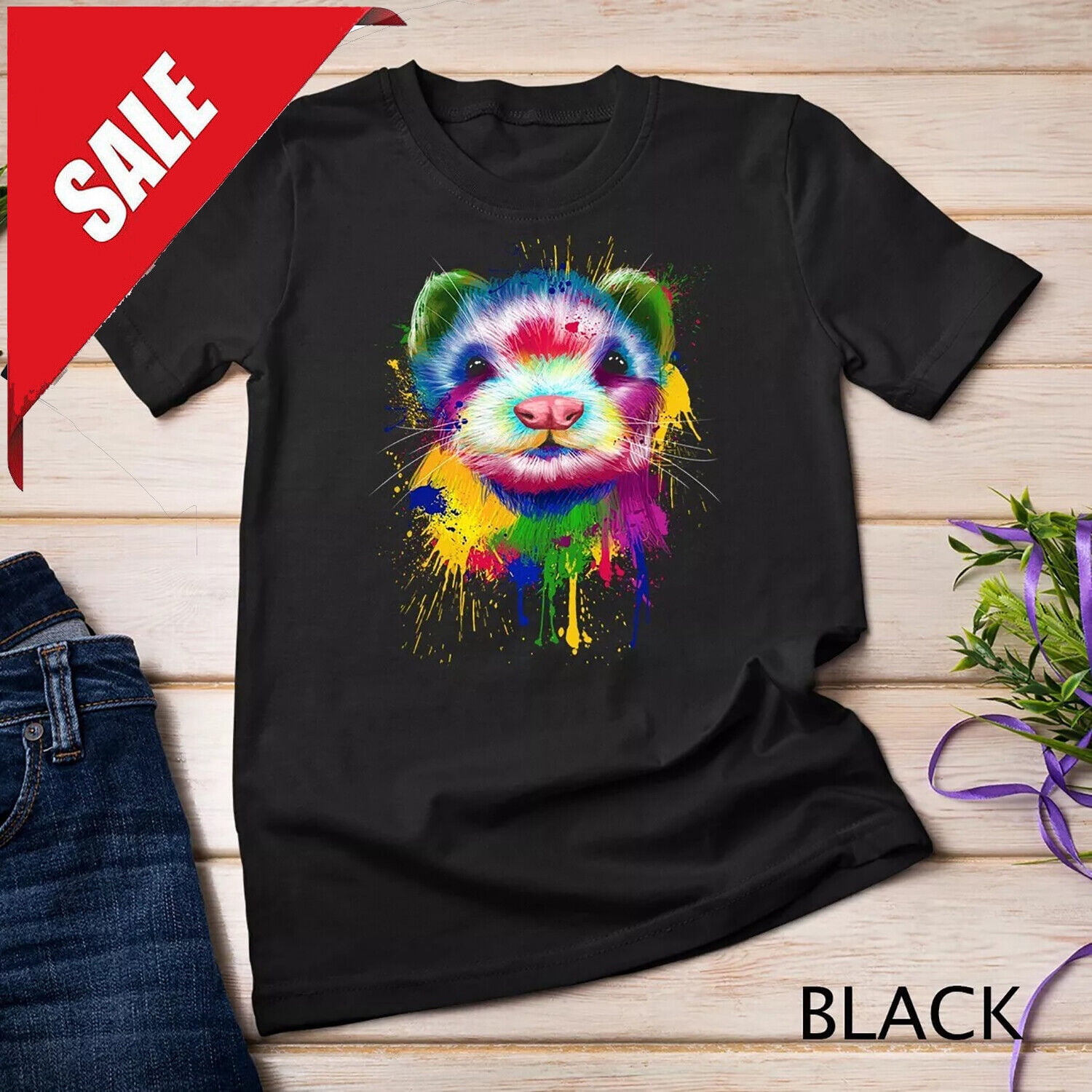 Ferret Artwork Face Hand Painting Splash Art Pet Polecat Unisex Tshirt