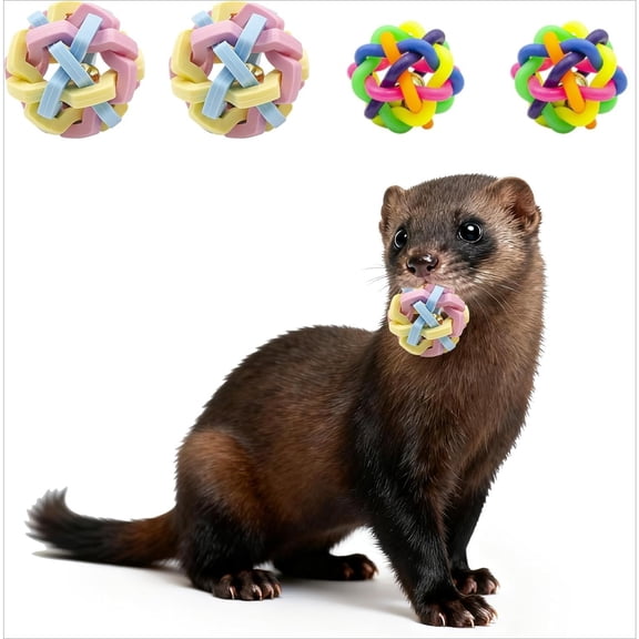 Ferret Ball 4 Pack Chew Toys with Bells Interactive for Rabbits Small Pets