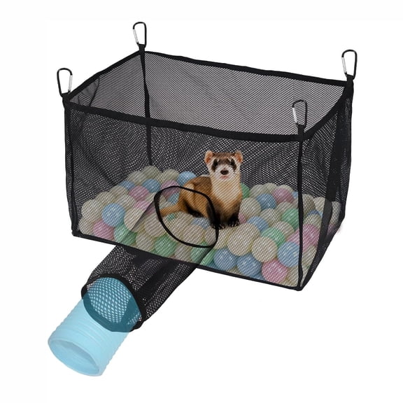 Ferret Ball Pit Hammock, Hanging Mesh Small Pet Hammock Cage Toy with Tunnel Access, Suitable for Ferret, Hamster, Sugar Glider, Chinchilla, Guinea Pig, Balls Not Included