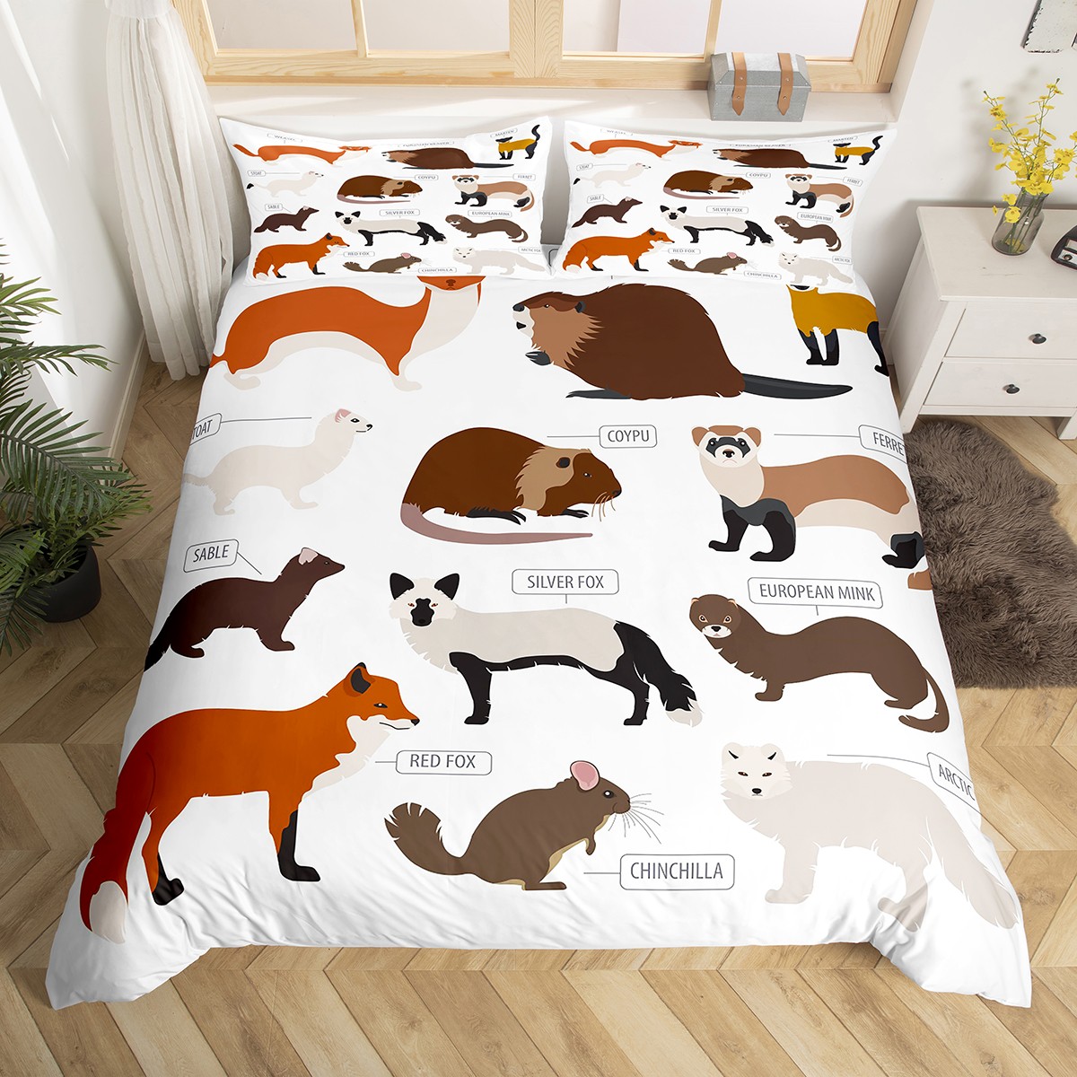 Ferret Bedding Set Minks Weasel Animal Comforter Cover Kawaii Wild