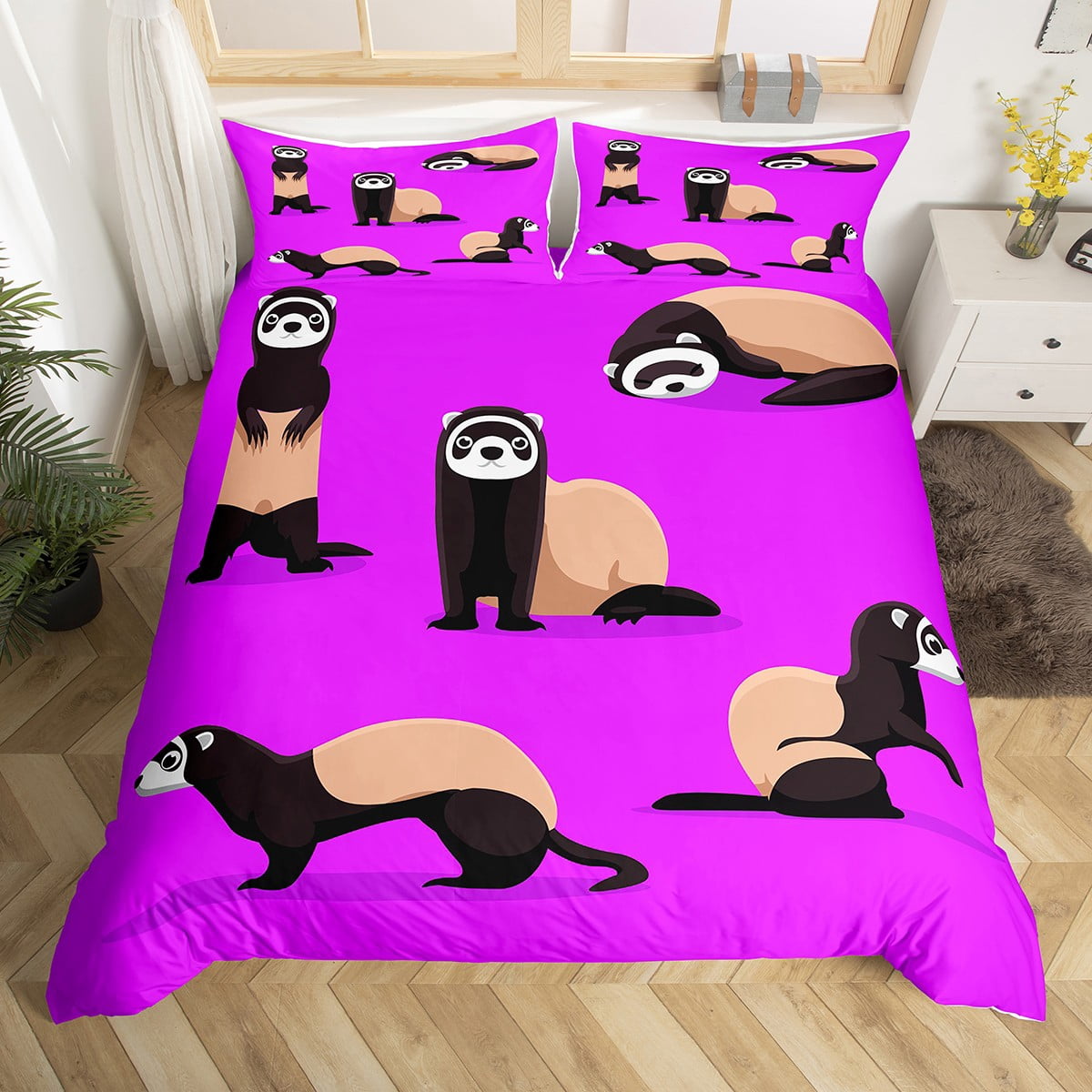 Ferret Bedding Set Minks Weasel Animal Comforter Cover Kawaii Wild