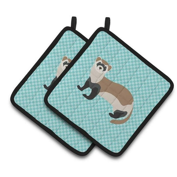 Ferret Blue Check Pair of Pot Holders - Blue
