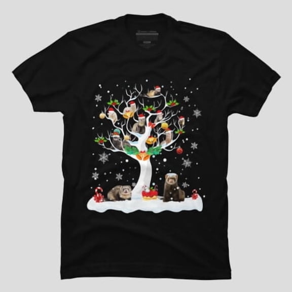 Ferret Christmas On Winter Tree Funny Pajamas T-shirt M2983986, Up to Size 5XL