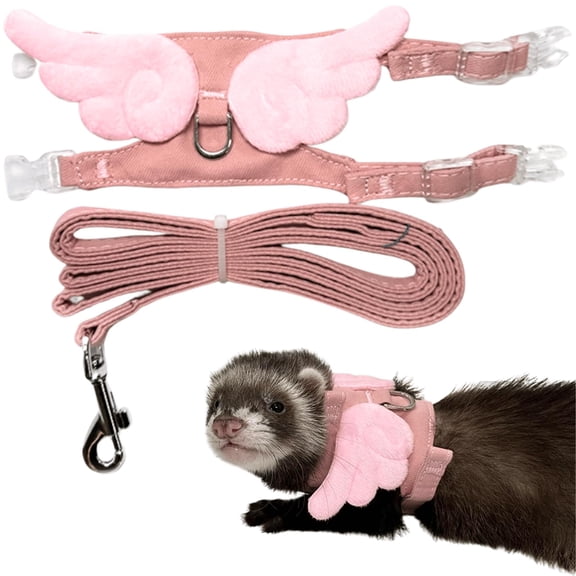 Ferret Harness and Leash with Adjustable Buckle for Small Pets, Soft Breathable Walking Vest with Angel Wings for Guinea Pig, Bunny, Rabbit, Kitten, Chinchilla