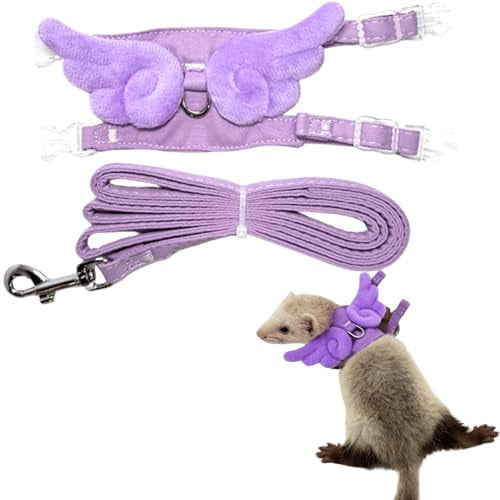 Ferret Harness and Leash with Adjustable Buckle for Small Pets, Soft Breathable Walking Vest with Angel Wings for Guinea Pig, Bunny, Rabbit, Kitten, Chinchilla