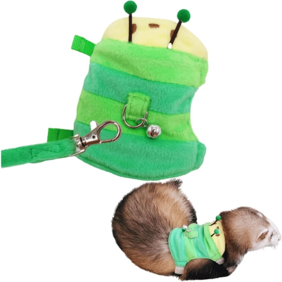 Ferret Harness and Leash Set - Small Animal Soft Fleece Vest with Safe Bell Halloween Outfit Adjustable Traction Rope Outdoor Walking Training Leash for Ferret Bearded Dragon Kitten Rabbit Puppy