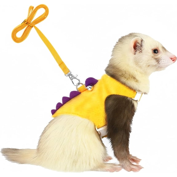 Ferret Harness and Leash Set Small Animals Vest Harness with Safe Bell Dinosaur Shaped Leash Set for Baby Rabbit Guinea Pig Teacup Chihuahua Mouse and Other Small Pet (Yellow)