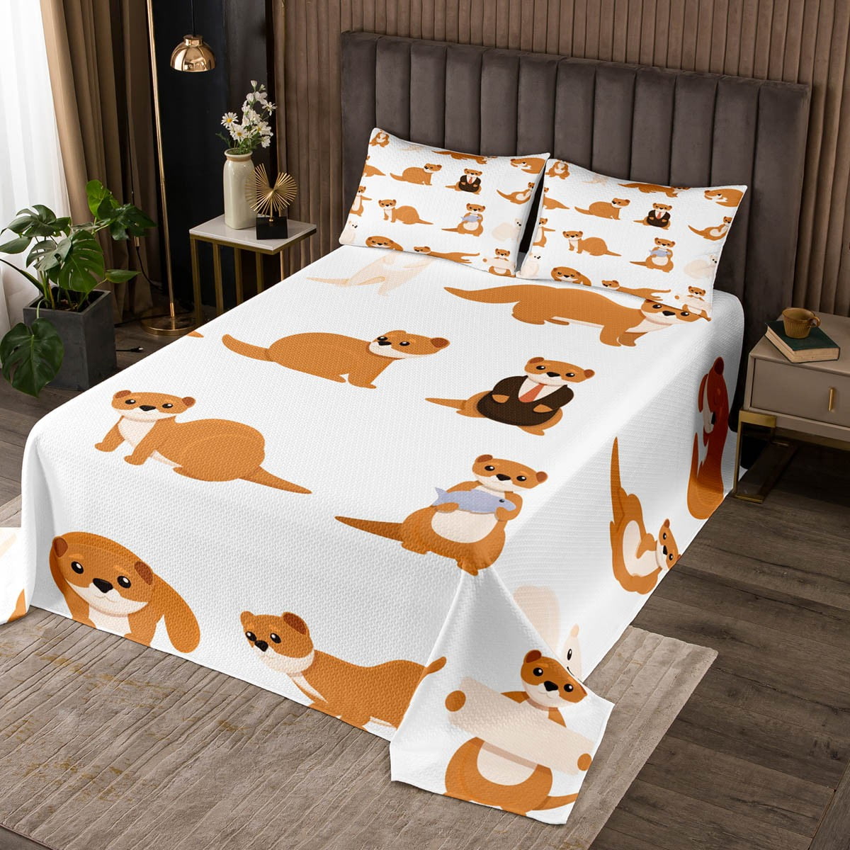 Ferret Quilt Set Kawaii Bedspread Set Cute Wild Animals Coverlet Set