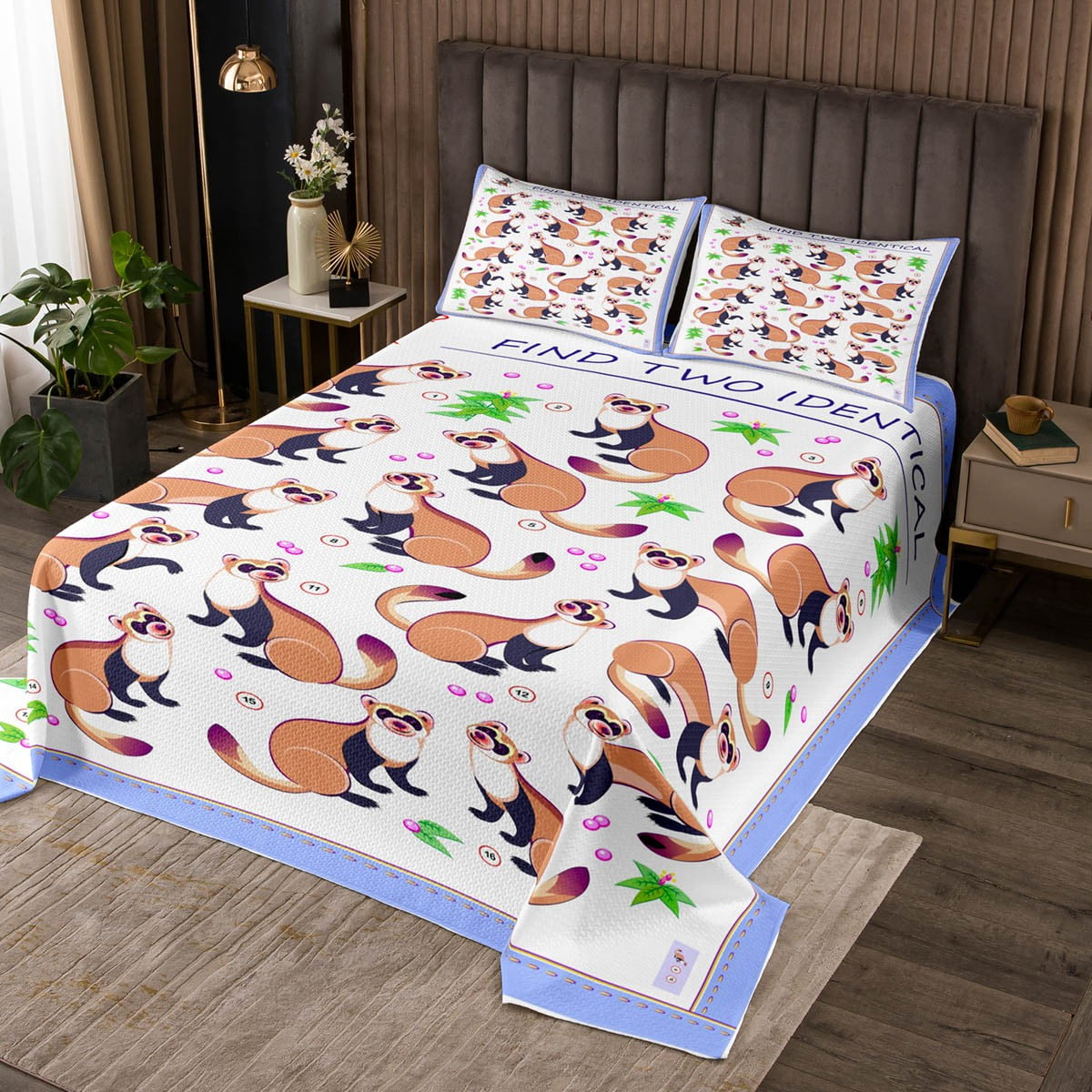 Ferret Quilt Set Kawaii Bedspread Set Cute Wild Animals Coverlet Set