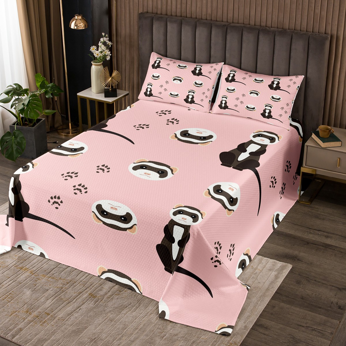 Ferret Quilt Set Kawaii Bedspread Set Cute Wild Animals Coverlet Set