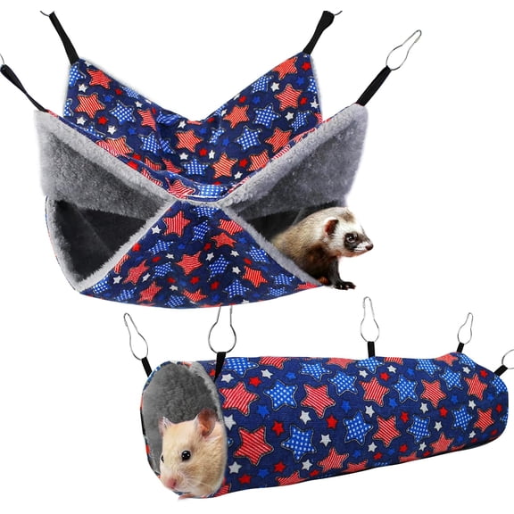 Ferret Rat Hammock Tunnel for Cage Guinea Pig Hideout Toy Bed,Blue | 2 Pack Set, Large Size, Suitable for Most Small Animal, Double Sided, Wide Chinchilla Cage Accessories to Hide,Durable & Soft