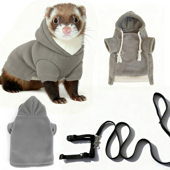 Ferret Sweater, Harness, and Leash Set - Ferret Clothes- Ferret Accessories - Clothes for Ferrets - Ferret Stuff - Hoodies for Ferrets - Ferret Accessories (Grey)