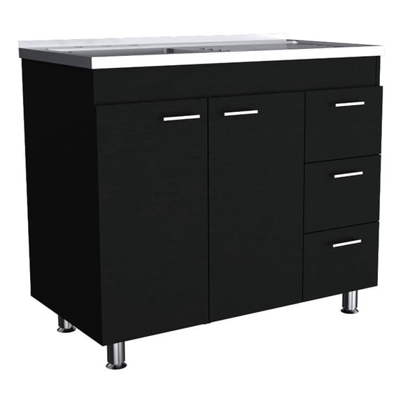 Ferretti Utility Sink with Three Drawers and Double Door Cabinet Black
